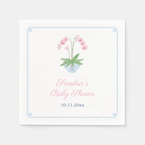 Elegant Pink Orchid Chinoiserie Baby Shower Party Napkins