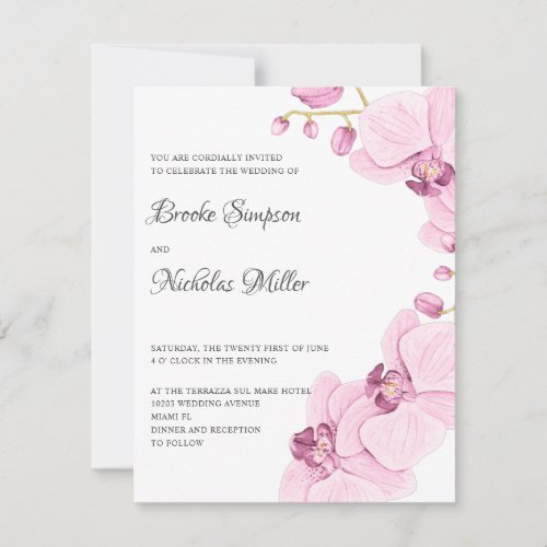 Elegant  Pink  orchid Elegant Botanical Wedding Invitation