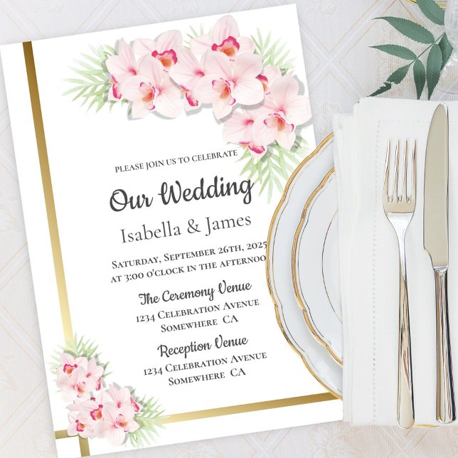 Elegant Pink Orchid Floral Wedding Invitation (Creator Uploaded)