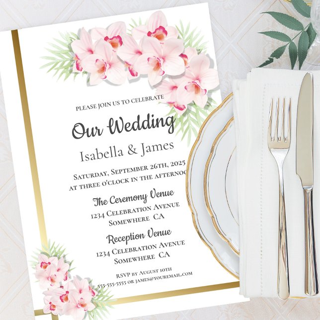 Elegant Pink Orchid Floral Wedding Invitation (Creator Uploaded)