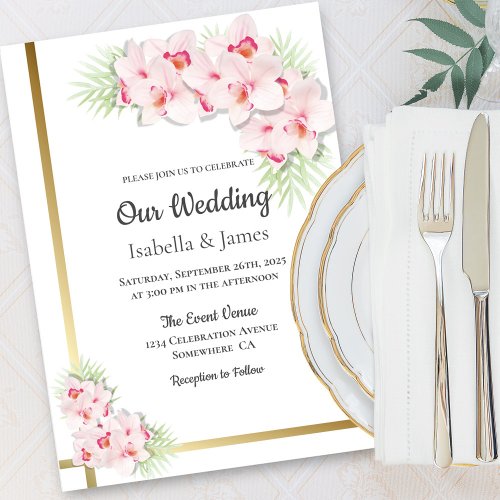 Elegant Pink Orchid Floral Wedding Invitation