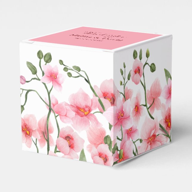 Elegant Pink Orchid Florals Wedding Favor Box (Front Side)