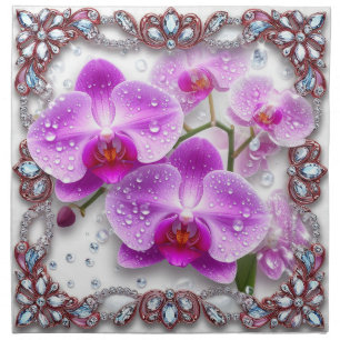 Elegant Pink Orchid Flowers Cloth Napkin