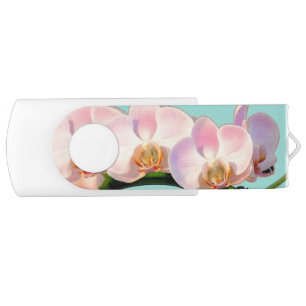 Elegant Pink Orchid Flowers on Light Blue Flash Drive