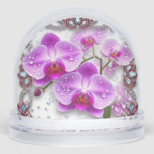Elegant Pink Orchid Flowers Snow Globe
