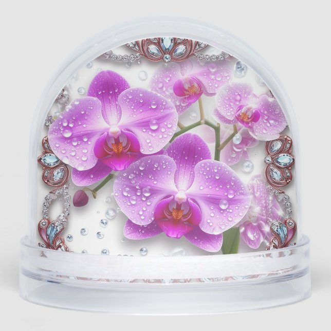 Elegant Pink Orchid Flowers Snow Globe (Front)