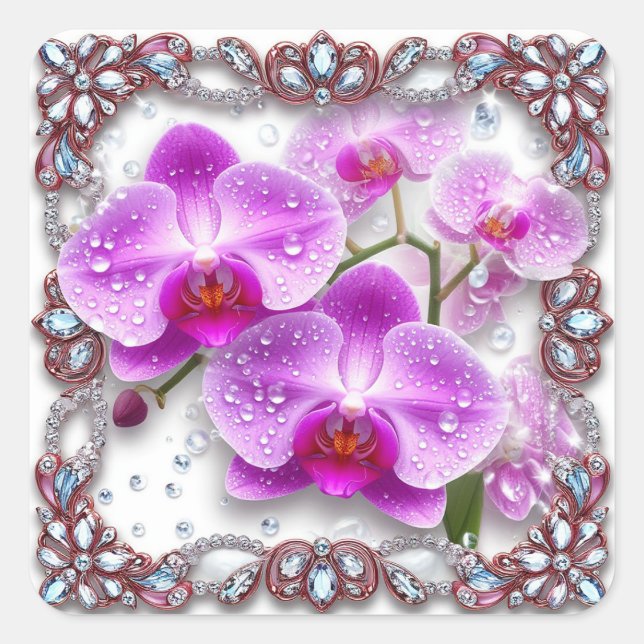 Elegant Pink Orchid Flowers Square Sticker (Front)