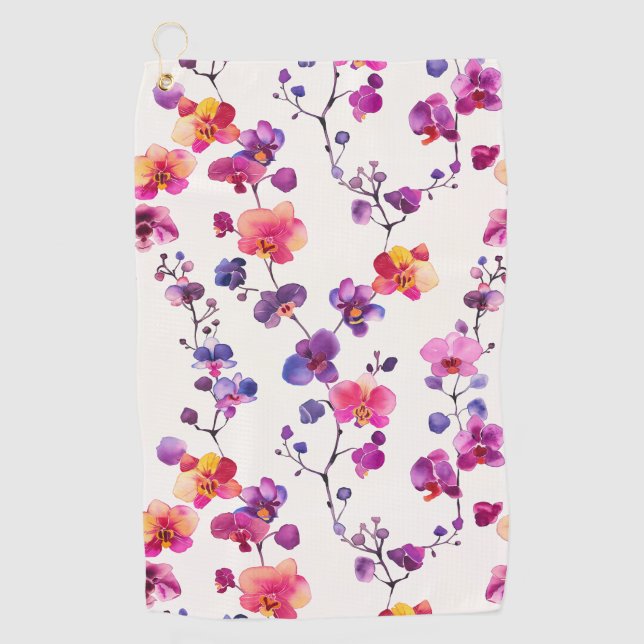 Elegant pink orchid pattern golf towel (Front)
