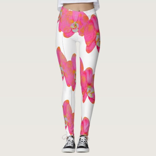 Elegant Pink Orchid watercolor painting  Leggings