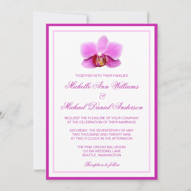 Elegant Pink Orchid Wedding Invitation (Front)