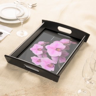 Elegant Pink Orchids Phalaenopsis on Black Serving Tray