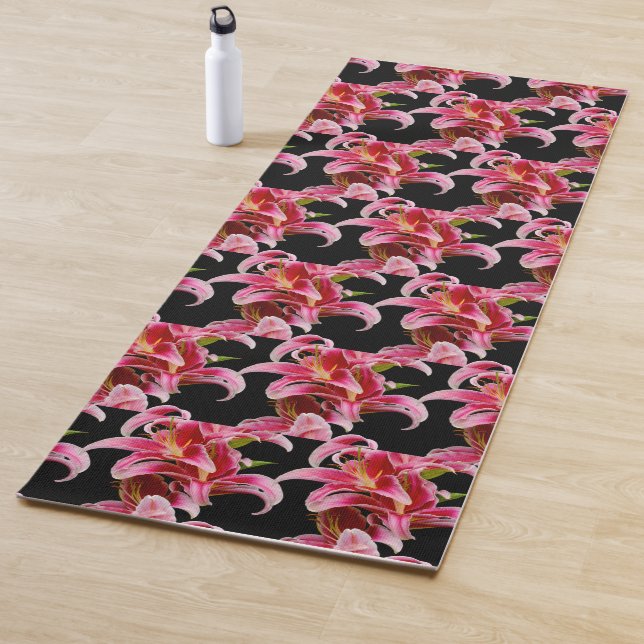 Elegant Pink Oriental Lilies Yoga Mat (In Situ)