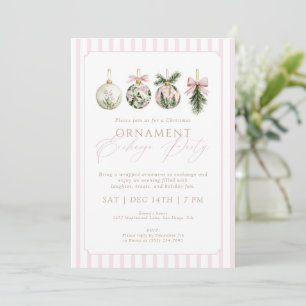 Elegant Pink Ornament Exchange Christmas Party Invitation