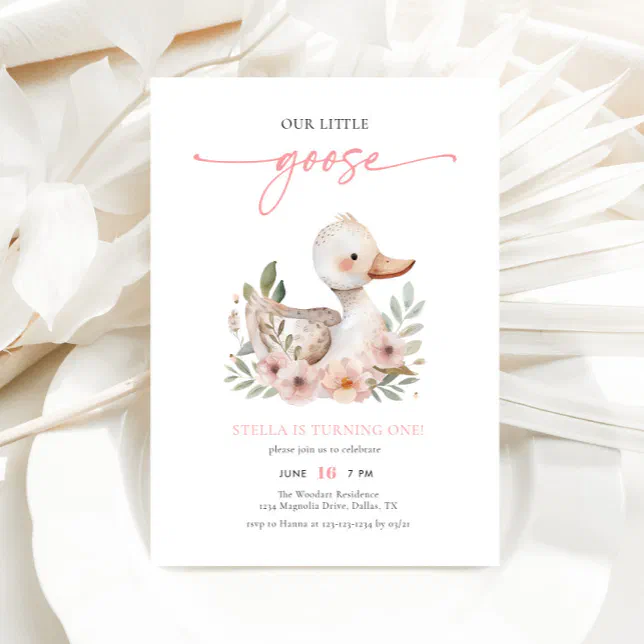 Elegant Pink Our Little Goose Kids Birthday Party Invitation | Zazzle
