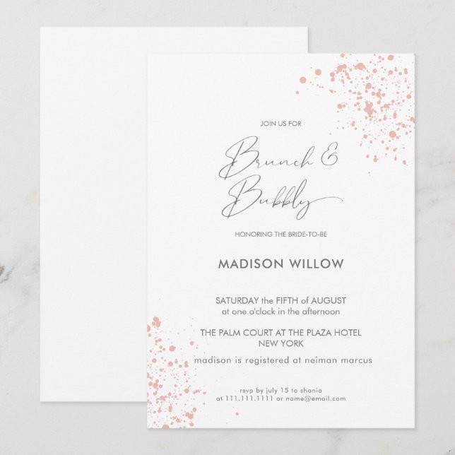 Elegant Pink Paint Brunch Bubbly Bridal Shower Invitation (Front/Back)