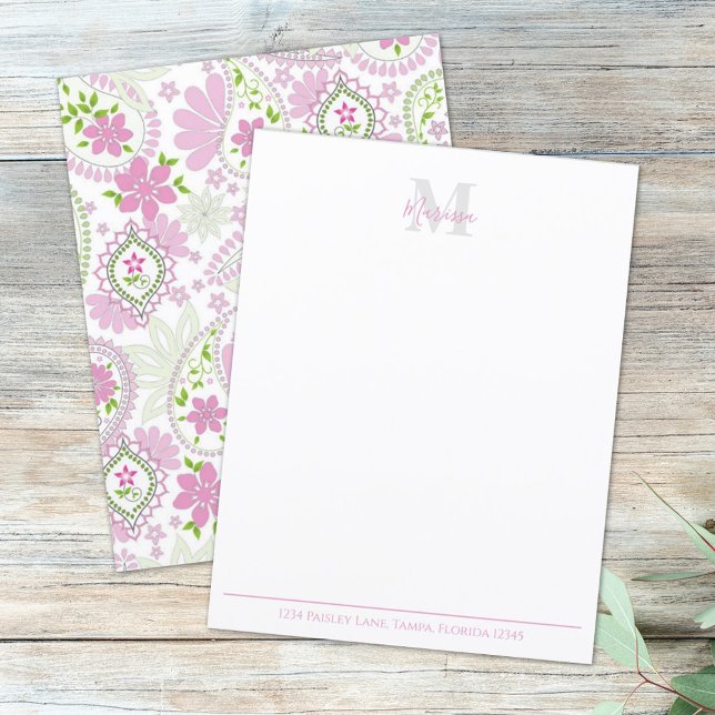 Elegant Pink Paisley Stylish Preppy Monogram  (Creator Uploaded)