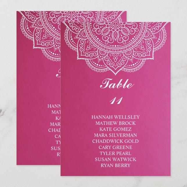 Elegant Pink Paisley Wedding Seating Chart Invitation (Front/Back)