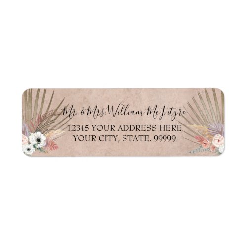 Elegant Pink Palm Floral Tropical Foliage Wedding Label