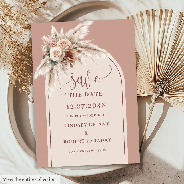 Elegant Pink Pampas Grass Wedding Save the Date Invitation (Elegant Pink Pampas Grass Wedding Save the Date)
