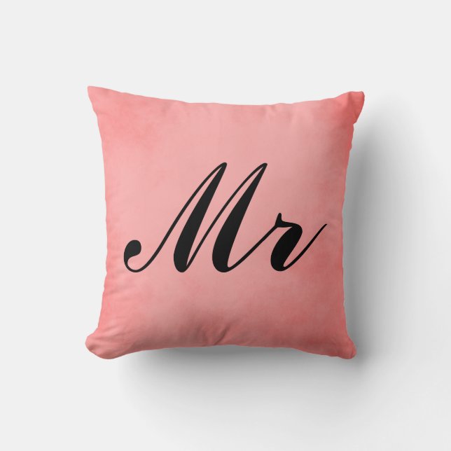 Elegant Pink Parchment Mr and Mrs Throw Pillow (Front)