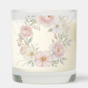 Elegant Pink Pastel Floral Wreath Botanical Design Scented Candle