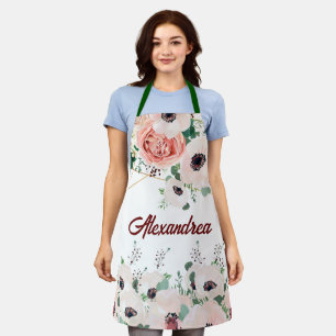 Elegant Pink Pastel Flowers Watercolor Personalize Apron