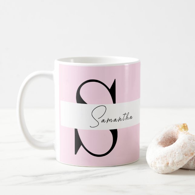 Elegant Pink Pastel Personalized Mug with Monogram (With Donut)