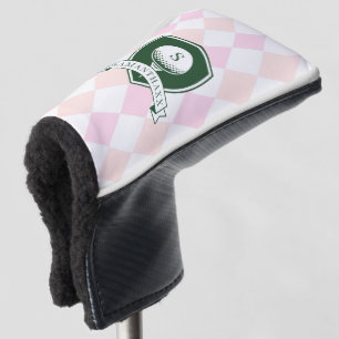 Elegant Pink Pattern Green Golfer Name Monogram Golf Head Cover