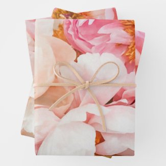 Elegant Pink, Peach and Cream Peonies Wrapping Paper Sheets