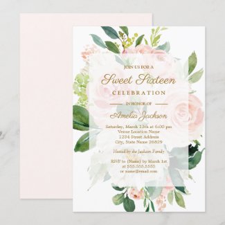 Elegant Pink Peach Bloom Sweet Sixteen Invitation