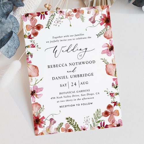 Elegant Pink Peach Botanical Garden Wedding Invitation