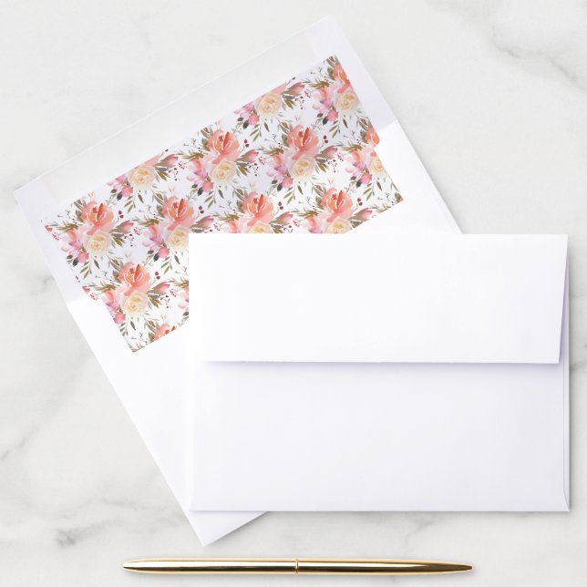 Elegant Pink Peach Floral Bouquet Watercolor Envelope Liner (Desk)