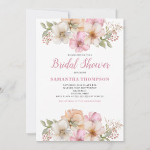 Elegant Pink Peach Floral Bridal Shower Invitation