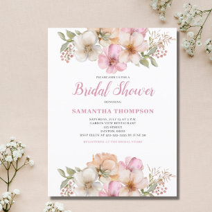 Elegant Pink Peach Floral Bridal Shower Invitation Postcard