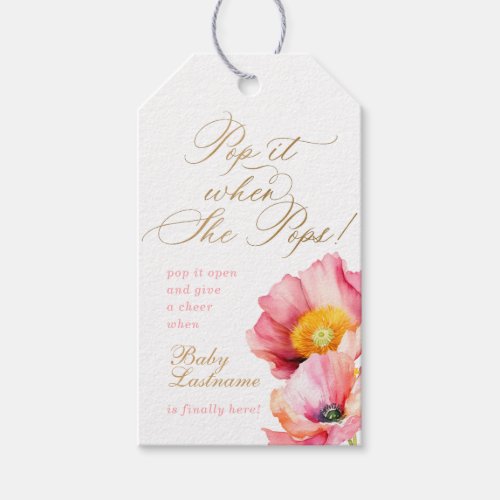 Elegant Pink Peach Floral Pop it When She Pops Gift Tags