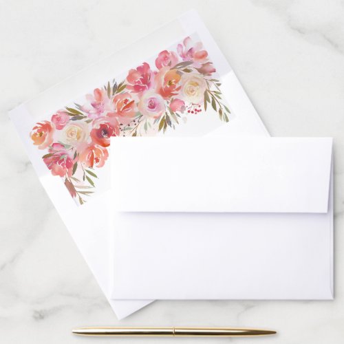 Elegant Pink Peach Floral Watercolor Envelope Liner