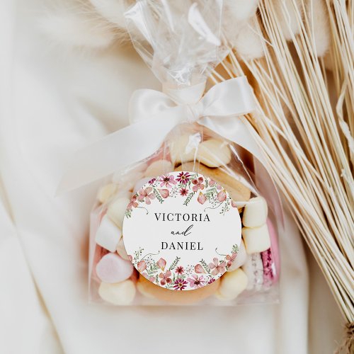 Elegant Pink Peach Floral Wedding Favors  Classic Round Sticker