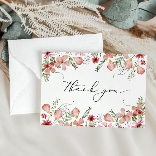 Elegant Pink Peach Watercolor Flowers Wedding Than Thank You Card