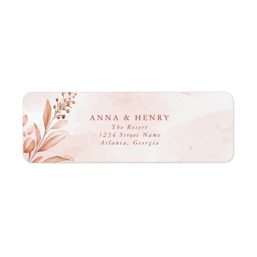 Elegant Pink Peach Watercolor Leaves Wedding Label