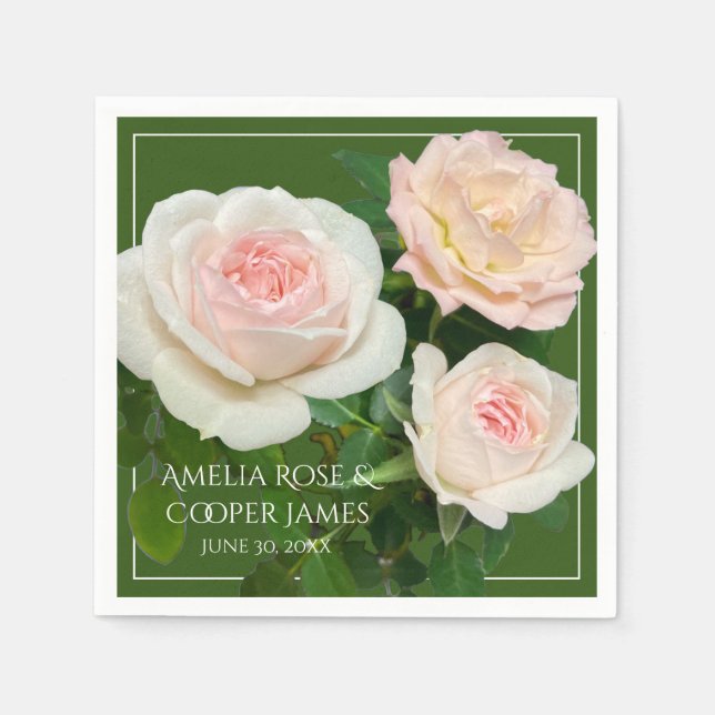 Elegant pink peach white roses floral  napkins (Front)