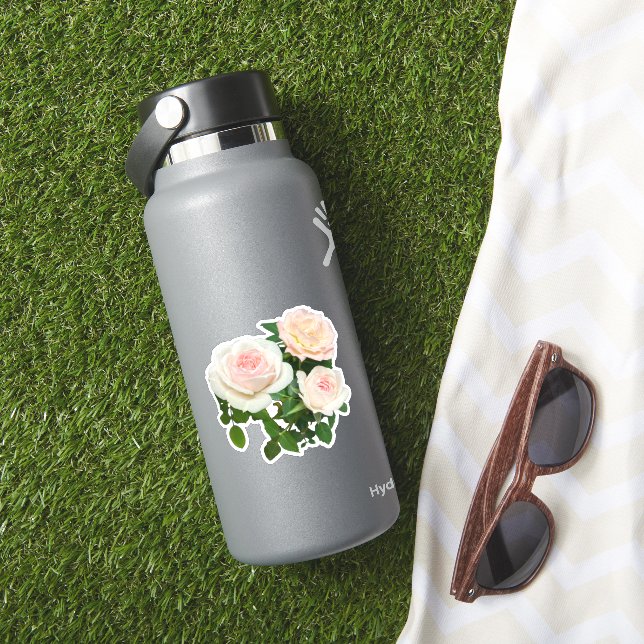 Elegant pink peach white roses floral  sticker (HydroFlask Insitu)