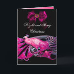 ELEGANT PINK PEACOCK, GEM STONES AND CHRISTMAS BOW HOLIDAY CARD<br><div class="desc">Elegant , classy pink fuchsia peacock jewel with gold silver pink purple floral sparkles inside.Painting and Digital graphics by Bulgan Lumini (c) watercolor acrylic golden foil and iridescent colors... Easy to customize with your own text as an announcement card, place cards, save-the-date , thank you cards for birthday parties, anniversary...</div>