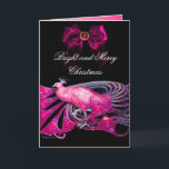 ELEGANT PINK PEACOCK, GEM STONES AND CHRISTMAS BOW HOLIDAY CARD<br><div class="desc">Elegant , classy pink fuchsia peacock jewel with gold silver pink purple floral sparkles inside.Painting and Digital graphics by Bulgan Lumini (c) watercolor acrylic golden foil and iridescent colors... Easy to customize with your own text as an announcement card, place cards, save-the-date , thank you cards for birthday parties, anniversary...</div>