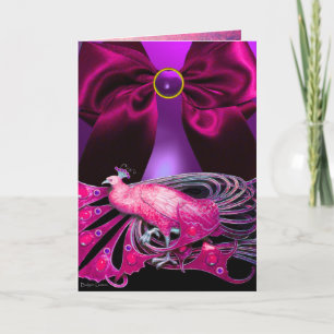 ELEGANT PINK PEACOCK,GEMSTONE FUCHSIA BOW Easter Holiday Card