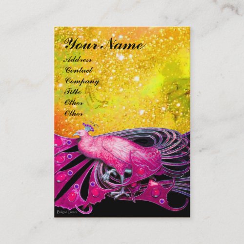 ELEGANT PINK PEACOCK JEWEL IN GOLD SPARKLES BUSINESS CARD