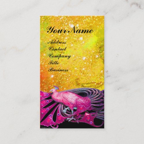 ELEGANT PINK PEACOCK JEWEL IN GOLD SPARKLES BUSINESS CARD