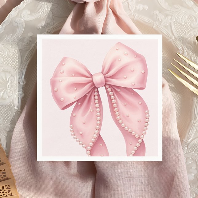 Elegant Pink Pearl Bow Baby Shower Napkins (Creator Uploaded)