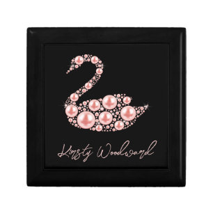 Elegant Pink Pearl Swan on Black Background Gift Box