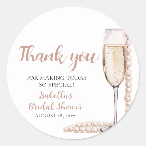 Elegant Pink Pearls and Prosecco Bridal Shower Classic Round Sticker