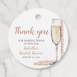 Elegant Pink Pearls and Prosecco Bridal Shower Favor Tags